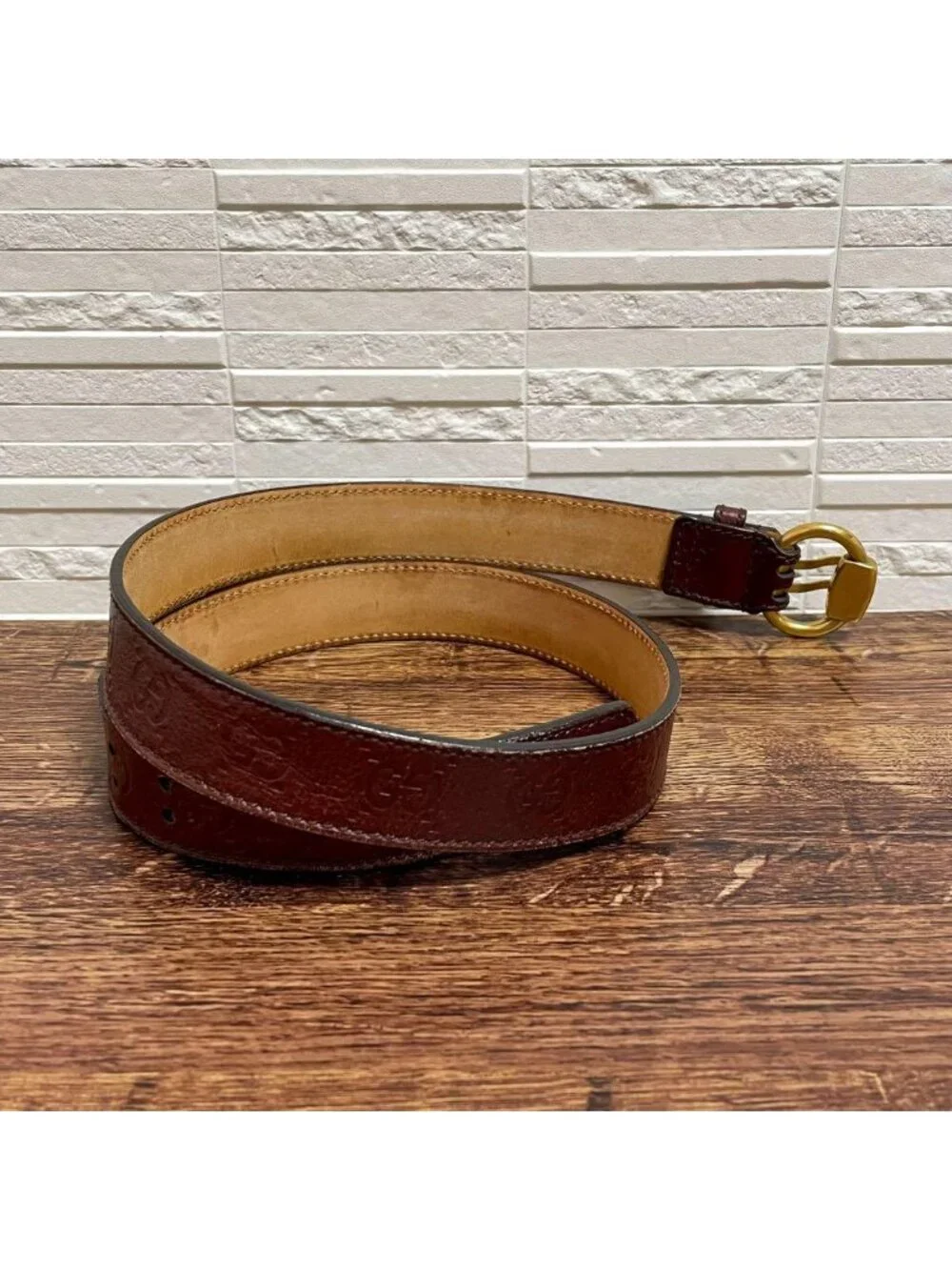 Gucci GG Guccissima Buckle Belt Gold Leather Bordeaux